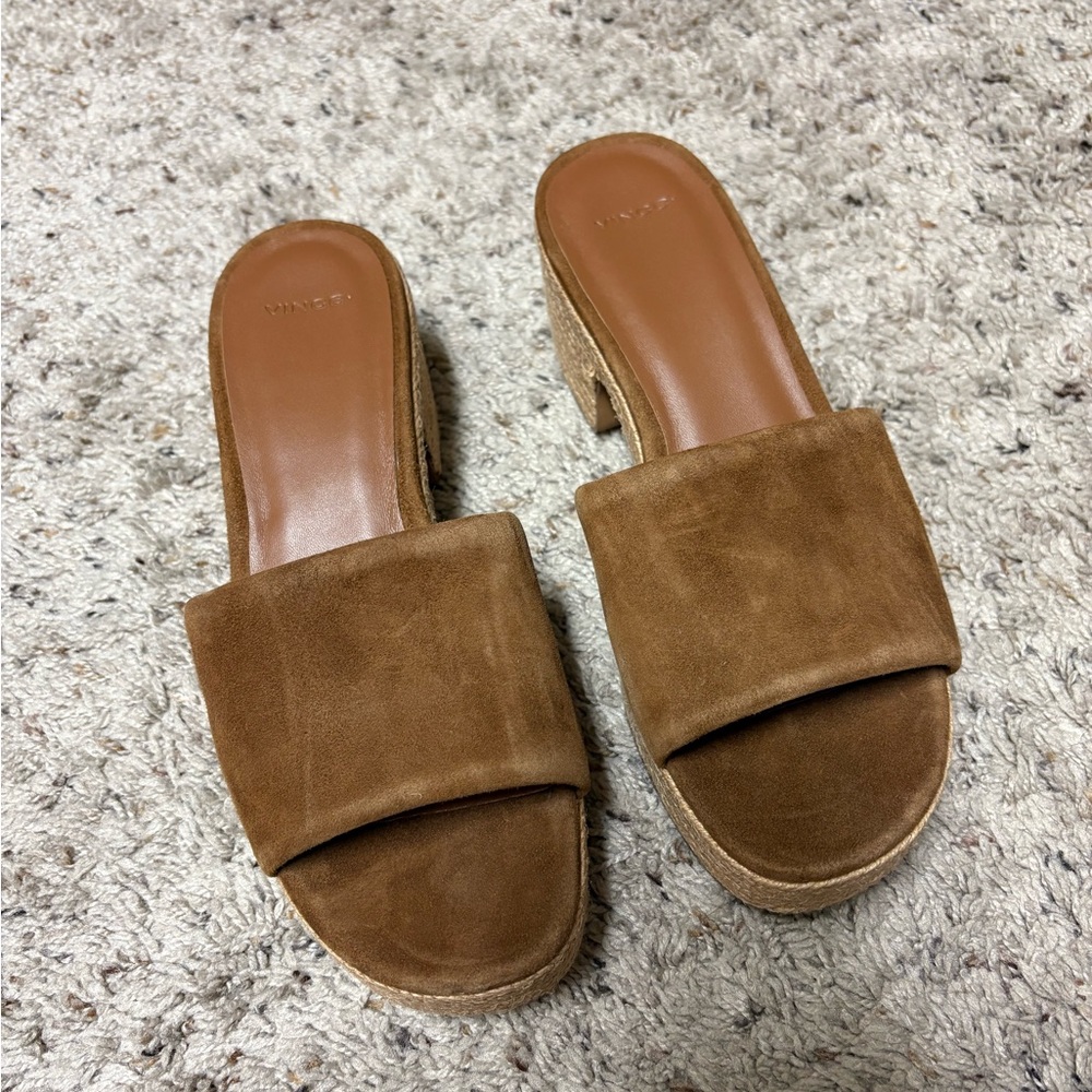 Vince Suede Slide Mule in Chestnut Brown with Natural Espadrille - Picture 10 of 16